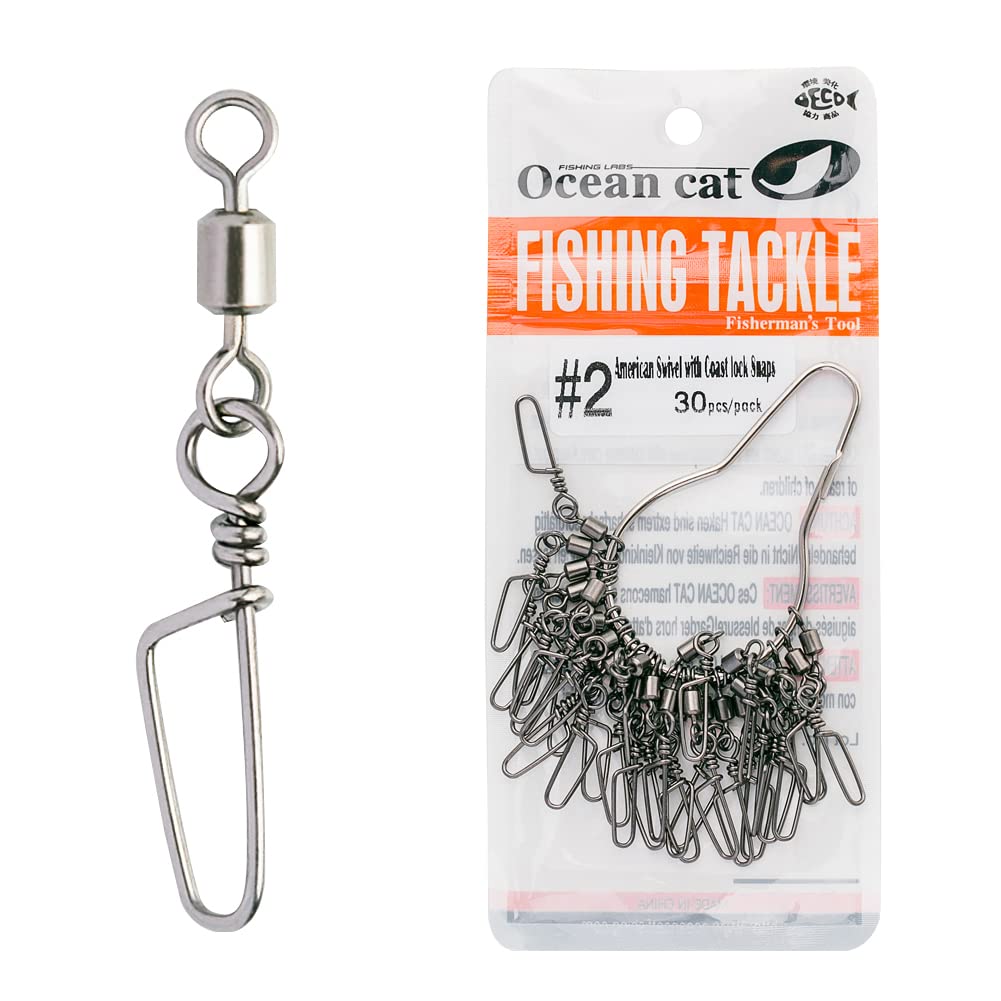 60/90/120/150 Pcs American Swivel with Coast Lock Snap Black Nickel Fishing Snaps Kit Hooked Cross Snaps Stainless Steel Sea Fishing Tackle Hook Lure Connector Fishing Swivel 7 Size (1/0, 150 pcs)