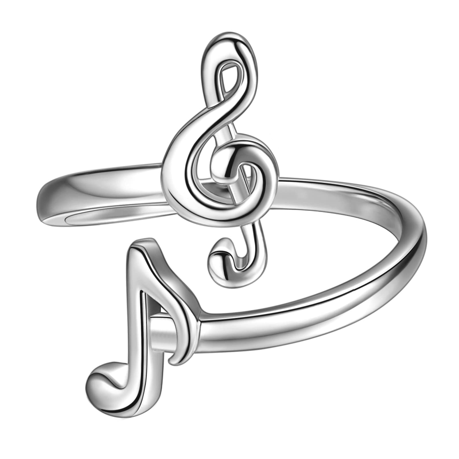 beautlace Musical Note Adjustable Rings Silver Plated Love Heart Treble Clef Music Note Open Ring Jewelry Gifts for Music Lover KR0026W