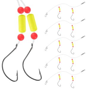 Dr.Fish 5 Pack Pompano Rigs Surf Fishing Rigs Snell Floats Fishing Beads Wide Gap Hooks Saltwater Fishing Swivels Duo Lock Snaps, Fluorescent Yellow