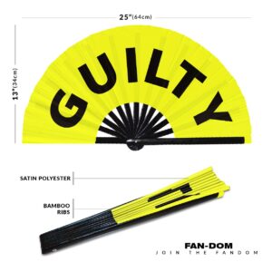 Guilty hand fan foldable bamboo circuit hand fan funny gag slang words expressions statement gifts Festival accessories Rave handheld Circuit event fan Clack fans (Yellow)