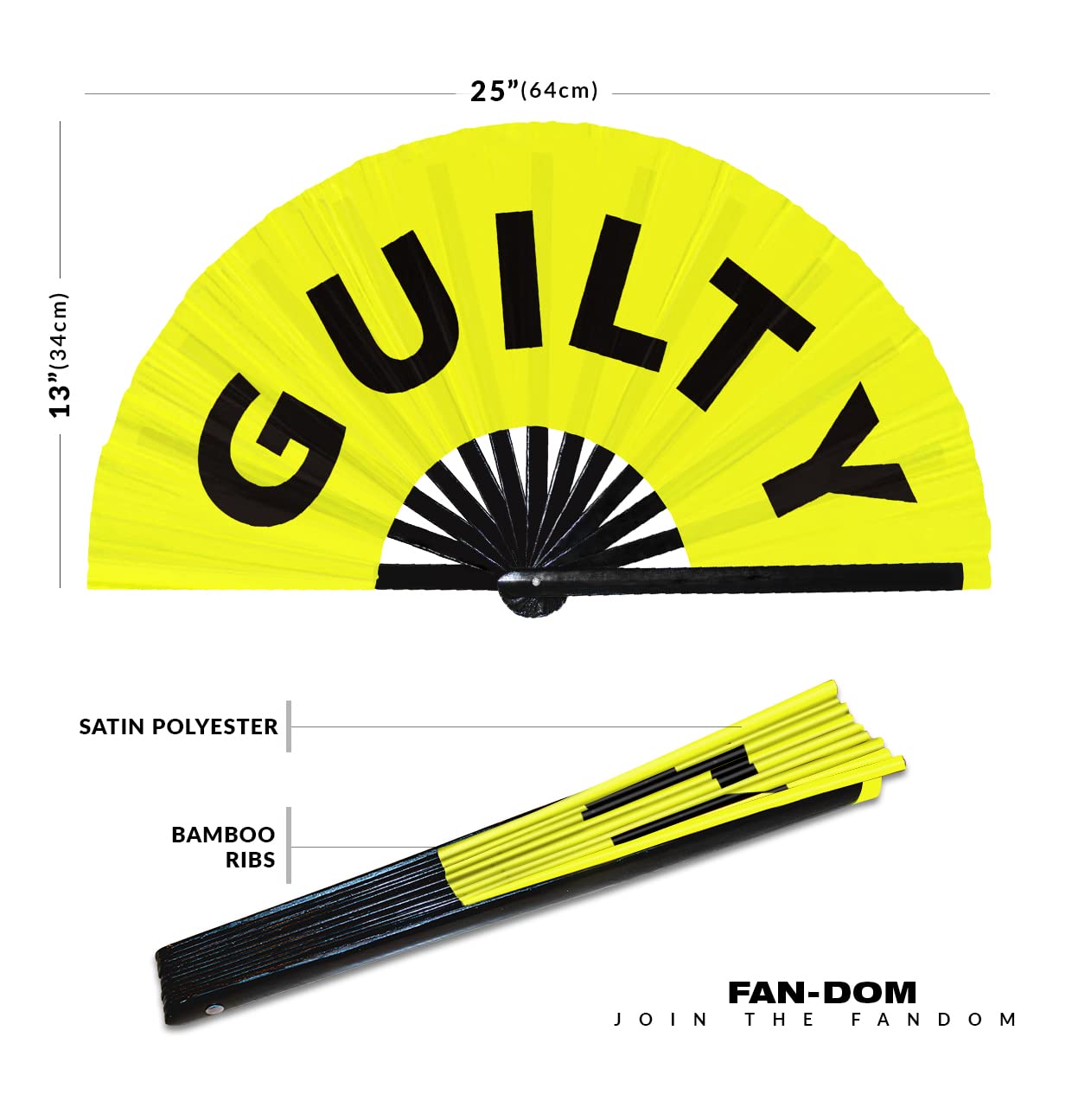 Guilty hand fan foldable bamboo circuit hand fan funny gag slang words expressions statement gifts Festival accessories Rave handheld Circuit event fan Clack fans (Yellow)