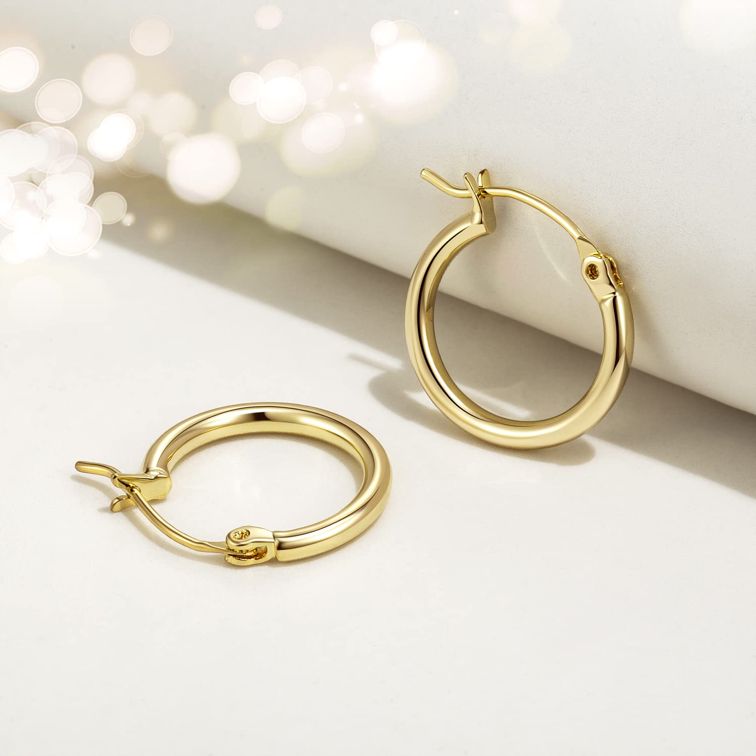 GIORGIA GIBBS 14K Gold Hoop Earrings for Women Trendy Well-polished Finish Round Fine Jewellery Brass with 14K Gold