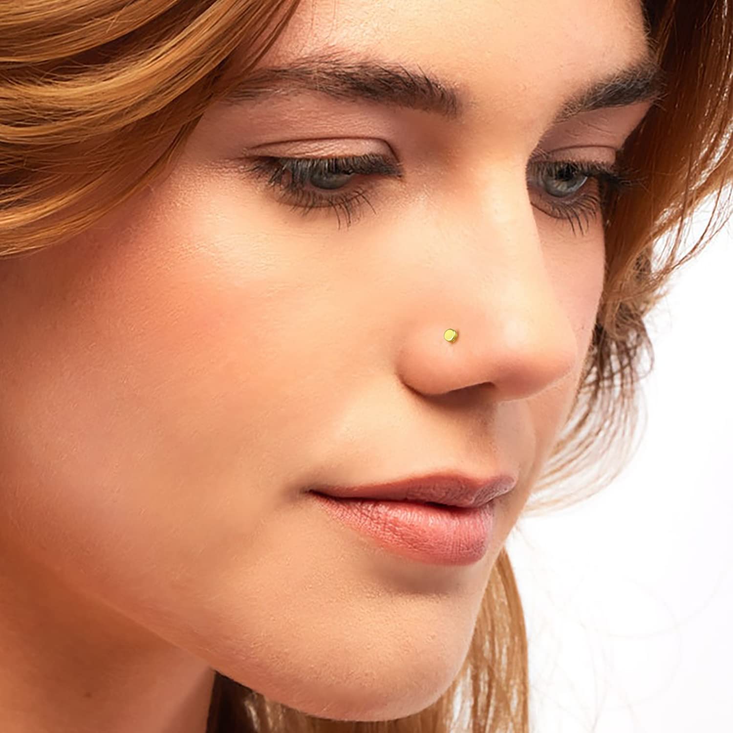 GIORGIA GIBBS 14K Gold Nose Studs for Women L-shaped Nose Rings Studs Piercing Jewelry Curved Hypoallergenic & Stylish Nose Piercing