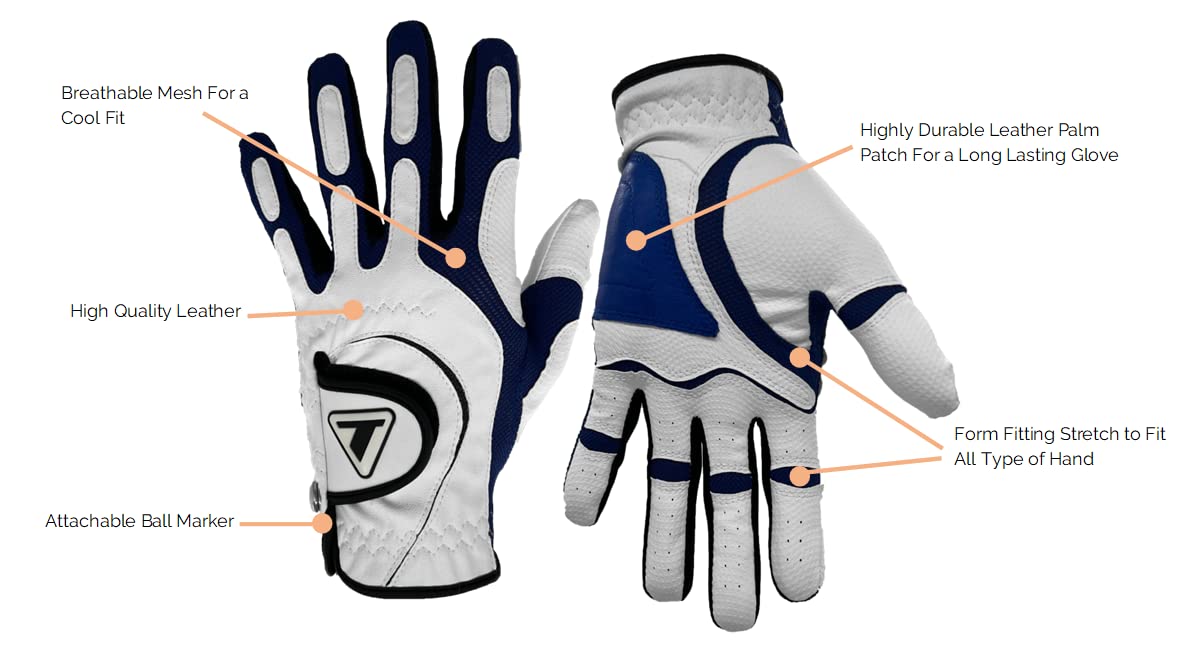 Tracer Golf Men's Golf Glove, 3-Pack - Cool fit, Comfort Stretch, Highly Durable Glove (XL-XXL (Plus), White/Black)