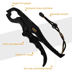 kaba Saltwater Fishing Lip Gripper 9.8'' Fish Grabber Tool with Lanyard Catfish Mouth Pliers Fish Lip Grip Holder Gear Accessories Gift for Men