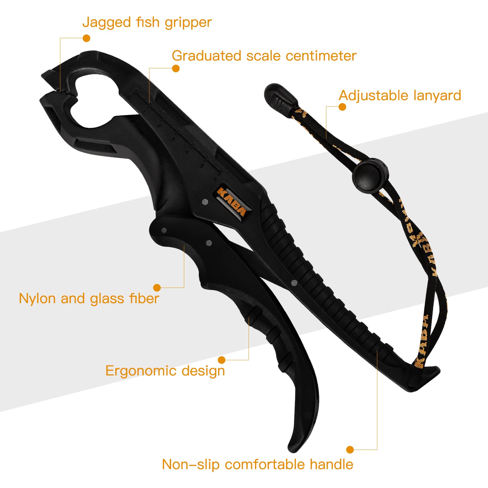 kaba Saltwater Fishing Lip Gripper 9.8'' Fish Grabber Tool with Lanyard Catfish Mouth Pliers Fish Lip Grip Holder Gear Accessories Gift for Men