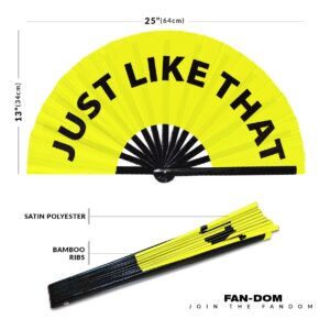 Just Like That hand fan foldable bamboo circuit hand fan funny gag slang words expressions statement gifts Festival accessories Rave handheld Circuit event fan Clack fans (Yellow)