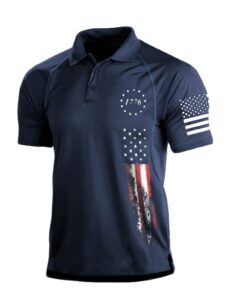 harglesman men's quick dry performance short sleeve tactical patriotic polo t shirt tops summer 1776 printed sports casual tees for golf tennis paintball activewear navyblue l