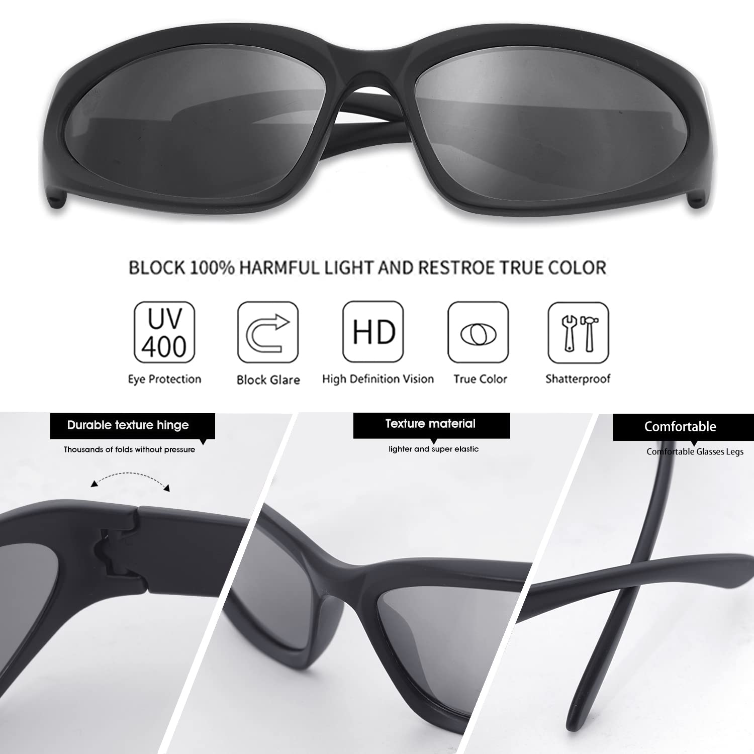 knliwkm 2 Pairs Y2K Wrap Around Sunglasses Sports Futuristic Oval Glasses for Women Men Trendy Fashion Shades Silver