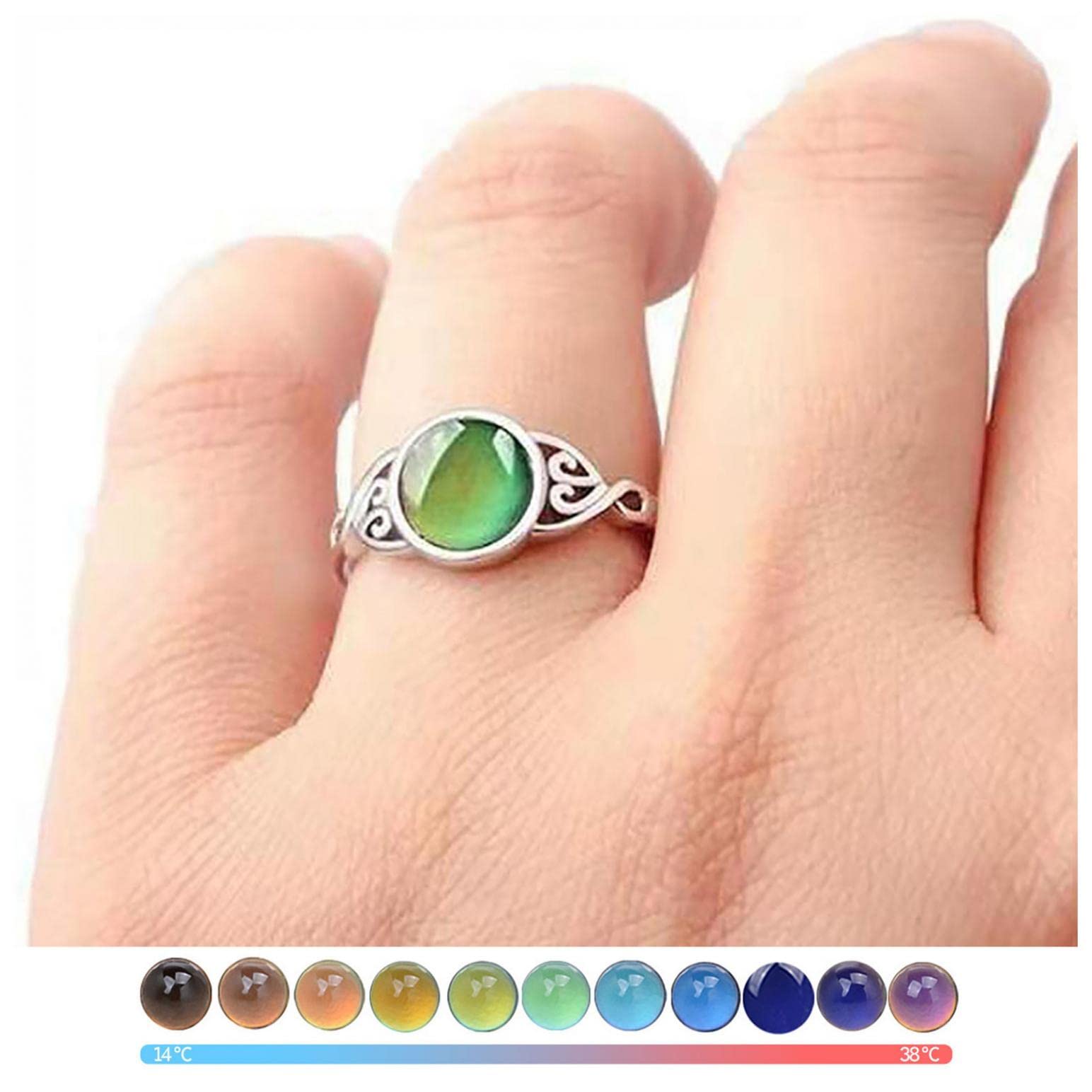 Fujiuia Mood Rings for Women Men Round Shape Emotion Temperature Color Changing Ring Jewelry Gift