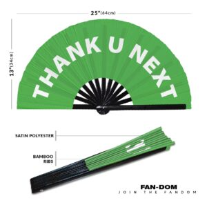 Thank U Next hand fan foldable bamboo circuit hand fan funny gag slang words expressions statement gifts Festival accessories Rave handheld Circuit event fan Clack fans (Green)