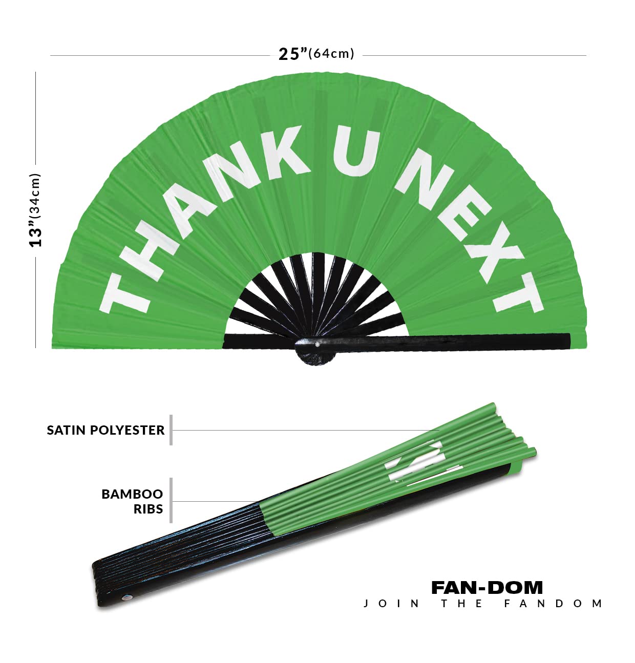 Thank U Next hand fan foldable bamboo circuit hand fan funny gag slang words expressions statement gifts Festival accessories Rave handheld Circuit event fan Clack fans (Green)