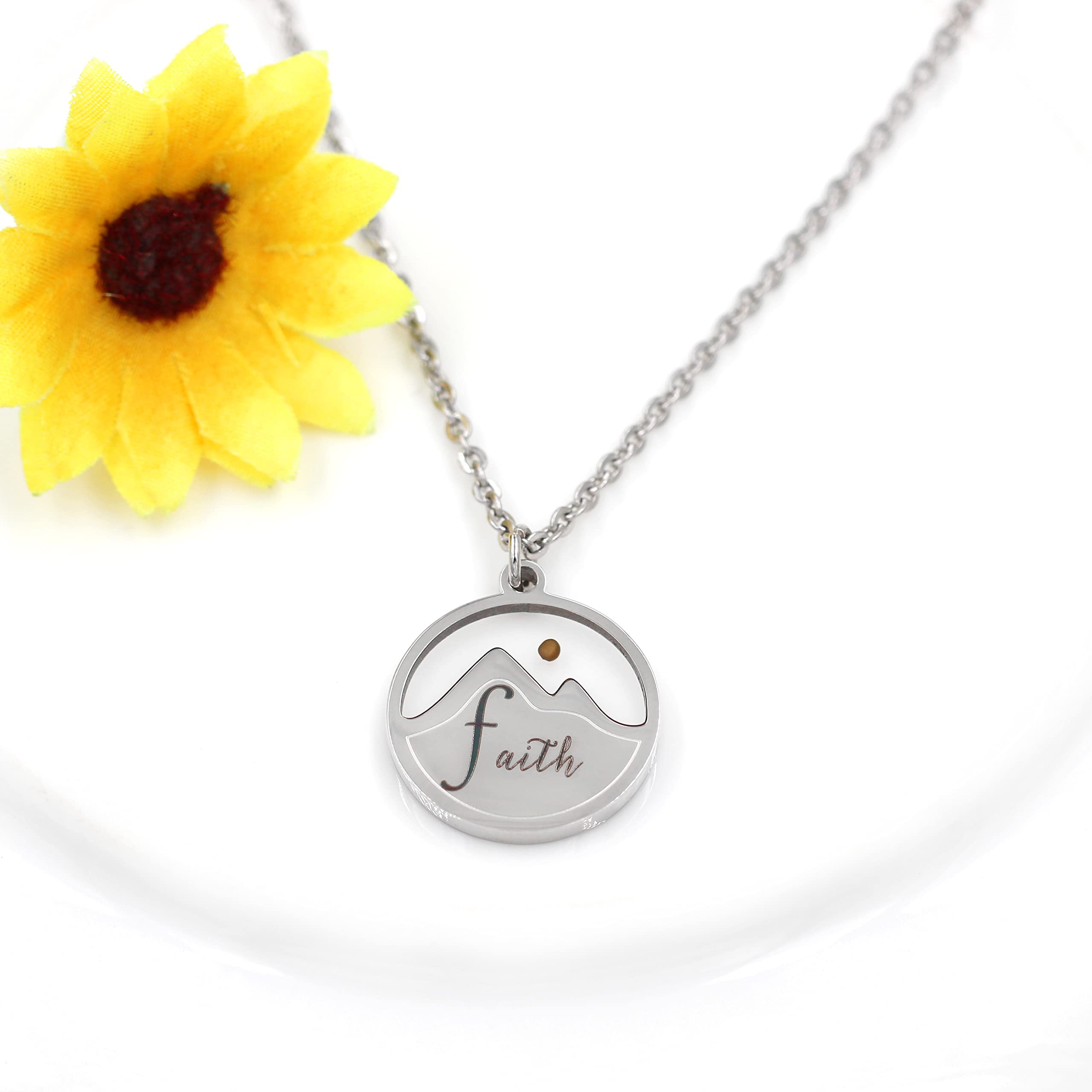 Uloveido Mustard Seed Mountain Necklace Stainless Steel Faith Pendant Inspirational Christian Baptism Religious Gift for Women Y2391