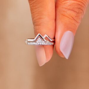 STORYJEWELLERY Mountain Ring for Lover, Valentine's Day Gift for Women, Silver Matching Couple Ring for Her, Hill Ring for Girlfriend, Ring for Wife, Gift Love Ring for Women(silver love 07)