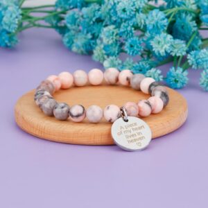 PARTNER Memorial Jewelry Sympathy Gift A Piece of My Heart Lives In Heaven Bracelet Memorial Gifts for Loss of Loved One (Pink Zebra Jasper)