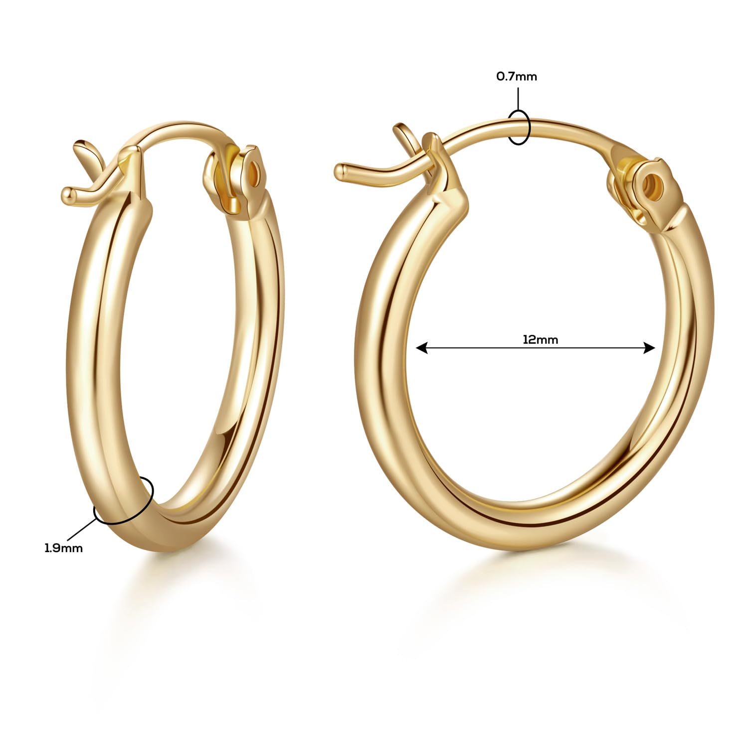 GIORGIA GIBBS 14K Gold Hoop Earrings for Women Trendy Well-polished Finish Round Fine Jewellery Brass with 14K Gold