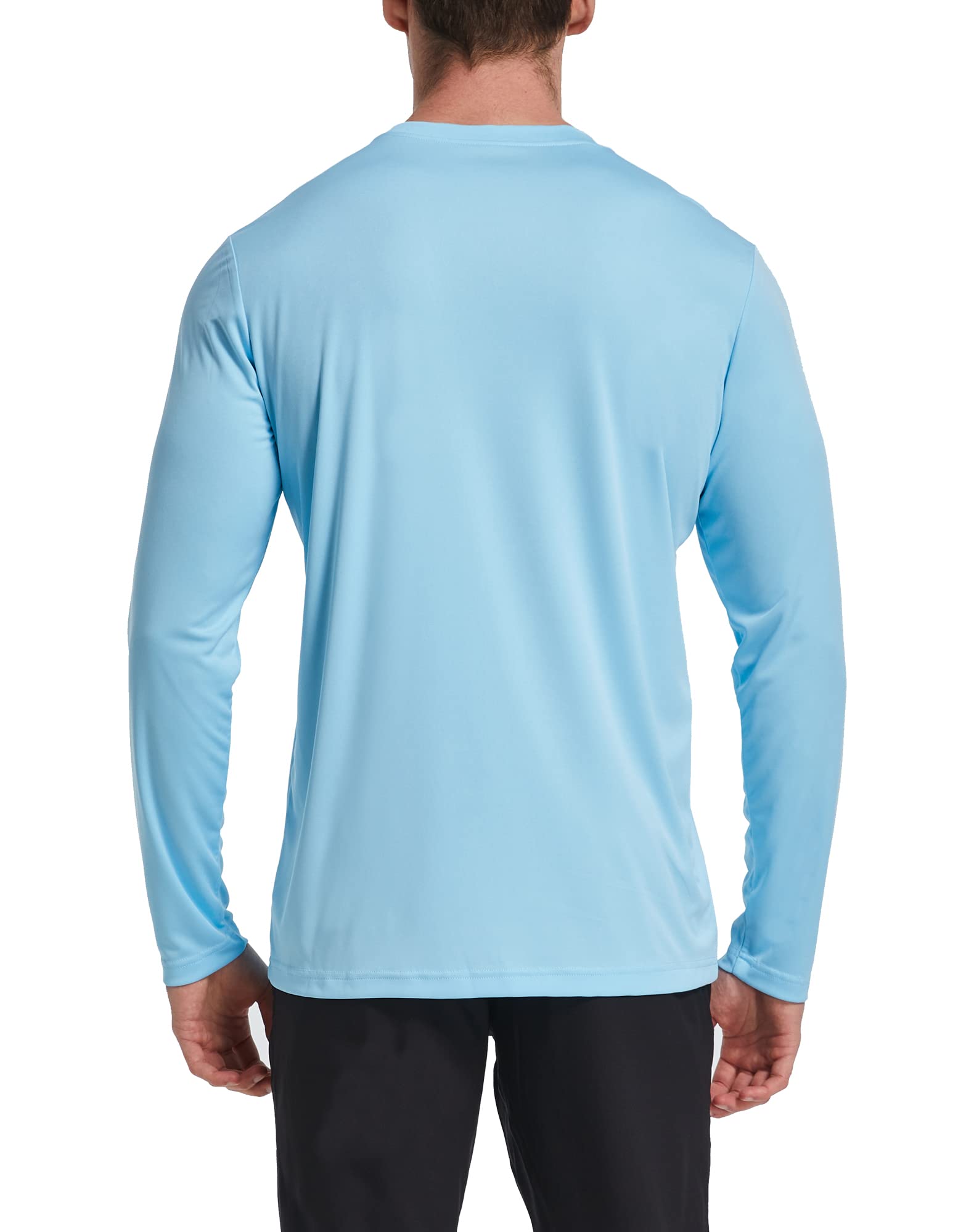 TELALEO UPF 50+ Men's Fishing Shirts Lightweight Quick Dry Long Sleeve Rash Guard Shirt Sun Protection Hiking Sports White/Blue S