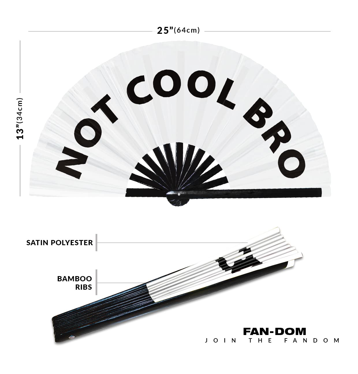 Not Cool Bro hand fan foldable bamboo circuit hand fan funny gag slang words expressions statement gifts Festival accessories Rave handheld Circuit event fan Clack fans (White)