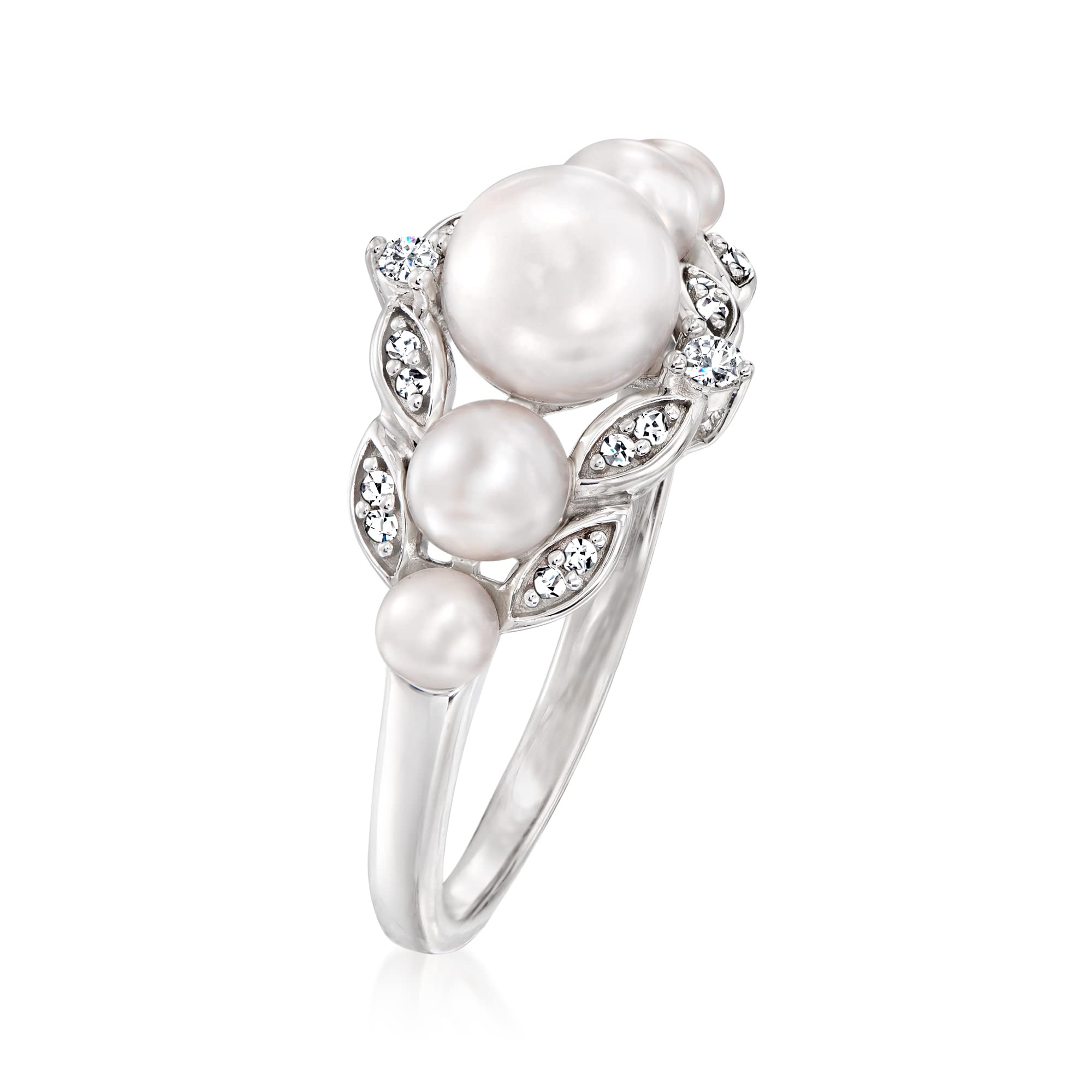 Ross-Simons 3-6.5mm Cultured Pearl Ring With .10 ct. t.w. Diamonds in Sterling Silver. Size 9