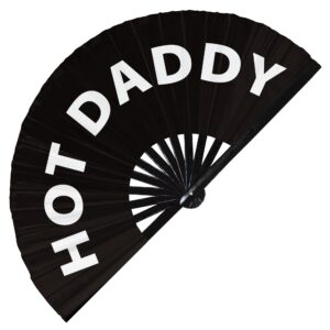 hot daddy hand fan foldable bamboo circuit hand fan funny gag slang words expressions statement gifts festival accessories rave handheld circuit event fan clack fans (black)