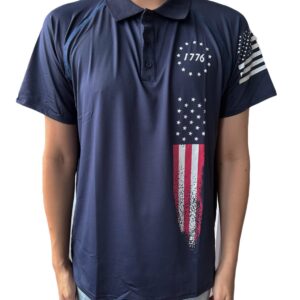 HARGLESMAN Men's Quick Dry Performance Short Sleeve Tactical Patriotic Polo T Shirt Tops Summer 1776 Printed Sports Casual Tees for Golf Tennis Paintball Activewear Navyblue L