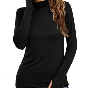 LUYAA Women's Plus Size Warm Long Sleeve Turtleneck Top Ultra Soft Fall Thumb Holes for Fall Winter Black M