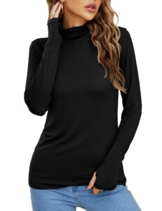 luyaa 2023 womens basic long sleeves warm thermal shirts mock turtleneck tops fitted under layer black l fall spring