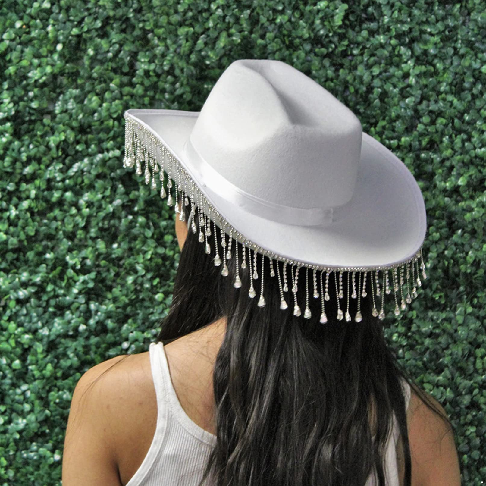 TiaoBug Womens White Bridal Western Cowboy Hat Diamond Fringe Cowgirl Novelty Funny Party White One Size