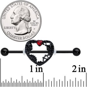 Body Candy 14G Black PVD Stainless Steel Helix Cartilage Earring Skeleton Heart Industrial Barbell 1 1/2"