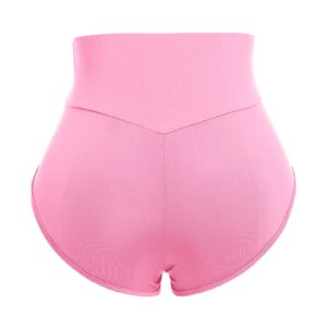 Women High Waist Workout Yoga Shorts Butt Lifting Tummy Control Dancing Bottoms Rave Festival Booty Shorts Mini Hot Pants Gym Athletic Underpants Pink Medium