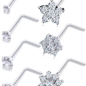 Ftovosyo 20G Surgical Steel Nose Rings Studs for Women Men 1.5mm 2mm 2.5mm 3mm 7mm 8mm Paved CZ Flower Nose Piercing Jewelry Big L Shaped Nose Ring Stud Set