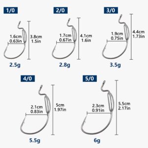 OROOTL Weighted Swimbait Fishing Hooks, 25pcs Weighted Worm Hooks for Bass Fishing Wide Gap Weedless Hooks for Soft Plastic Lures Freshwater Saltwater Fishing