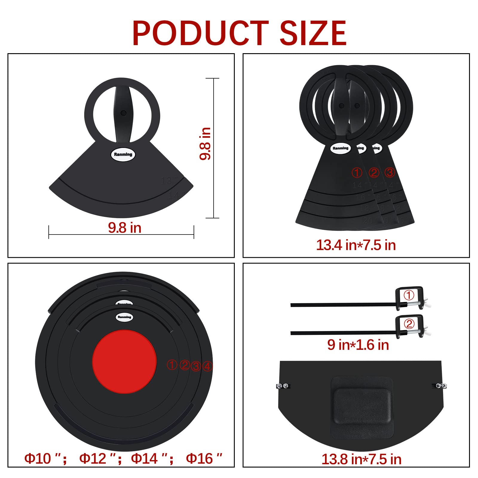 RANMING Drum Mute Pads Silicone Drum Mute Set Double-layer Drum Pad Mute Eliminates Sustain Effectively Reduce 90% Volume with Mutes Sized 10, 12, 14, 16", 1Bass Drum Mute,4 Cymbal Mutes 9 pcs