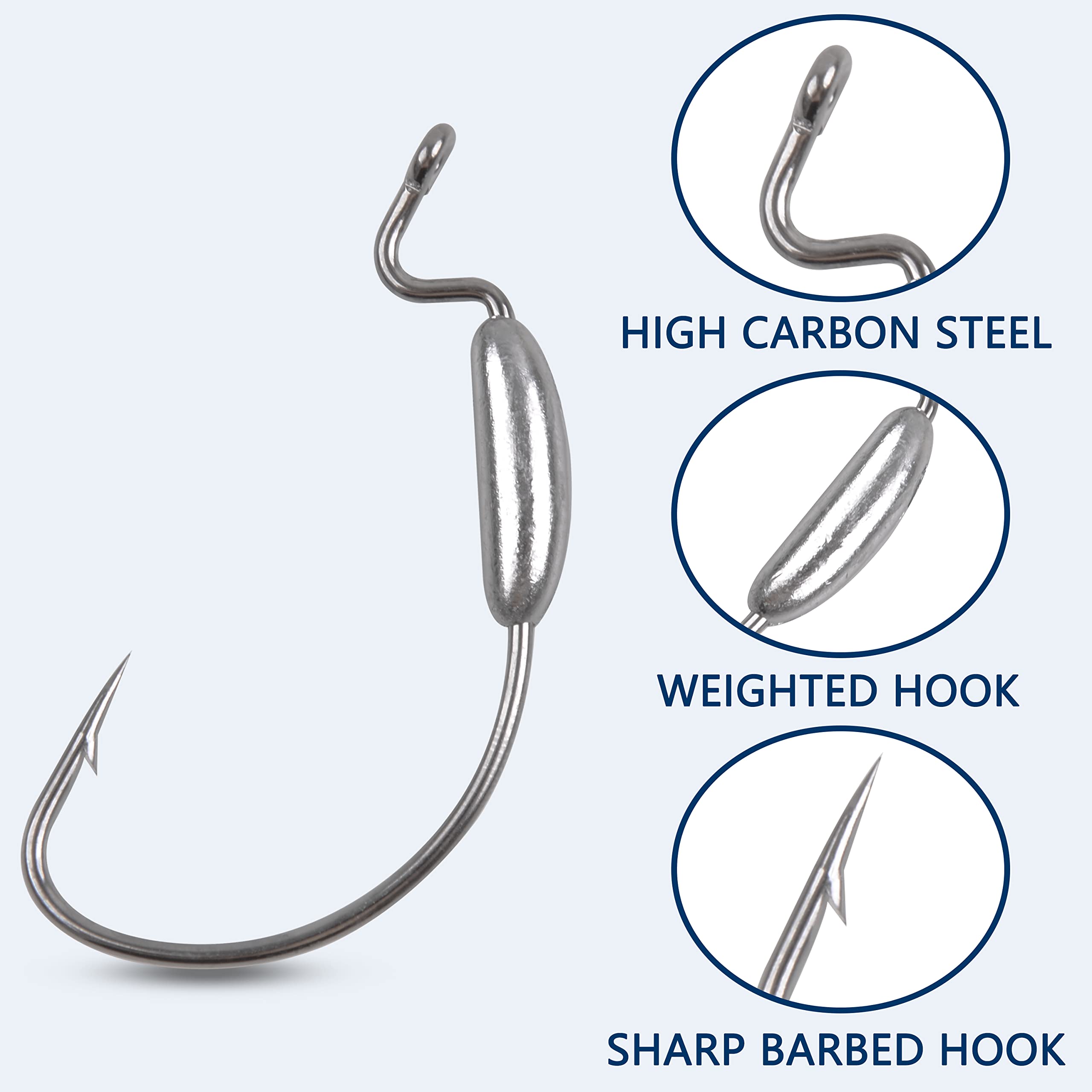 OROOTL Weighted Swimbait Fishing Hooks, 25pcs Weighted Worm Hooks for Bass Fishing Wide Gap Weedless Hooks for Soft Plastic Lures Freshwater Saltwater Fishing