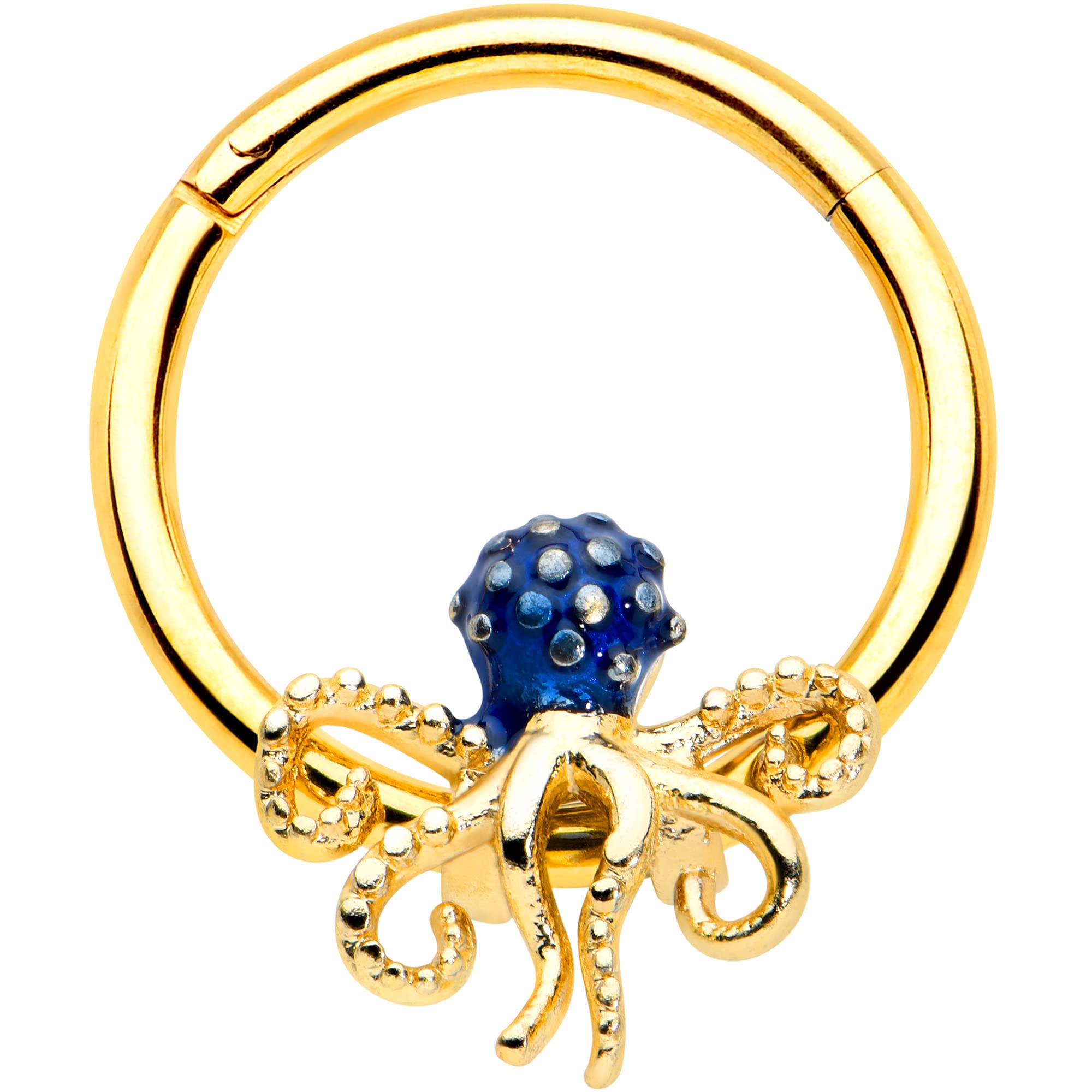 Body Candy 16G PVD 316L Stainless Steel Clicker Hinged Segment Septum Cartilage Blue Octopus Nose Hoop 3/8"