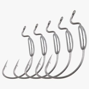 OROOTL Weighted Swimbait Fishing Hooks, 25pcs Weighted Worm Hooks for Bass Fishing Wide Gap Weedless Hooks for Soft Plastic Lures Freshwater Saltwater Fishing