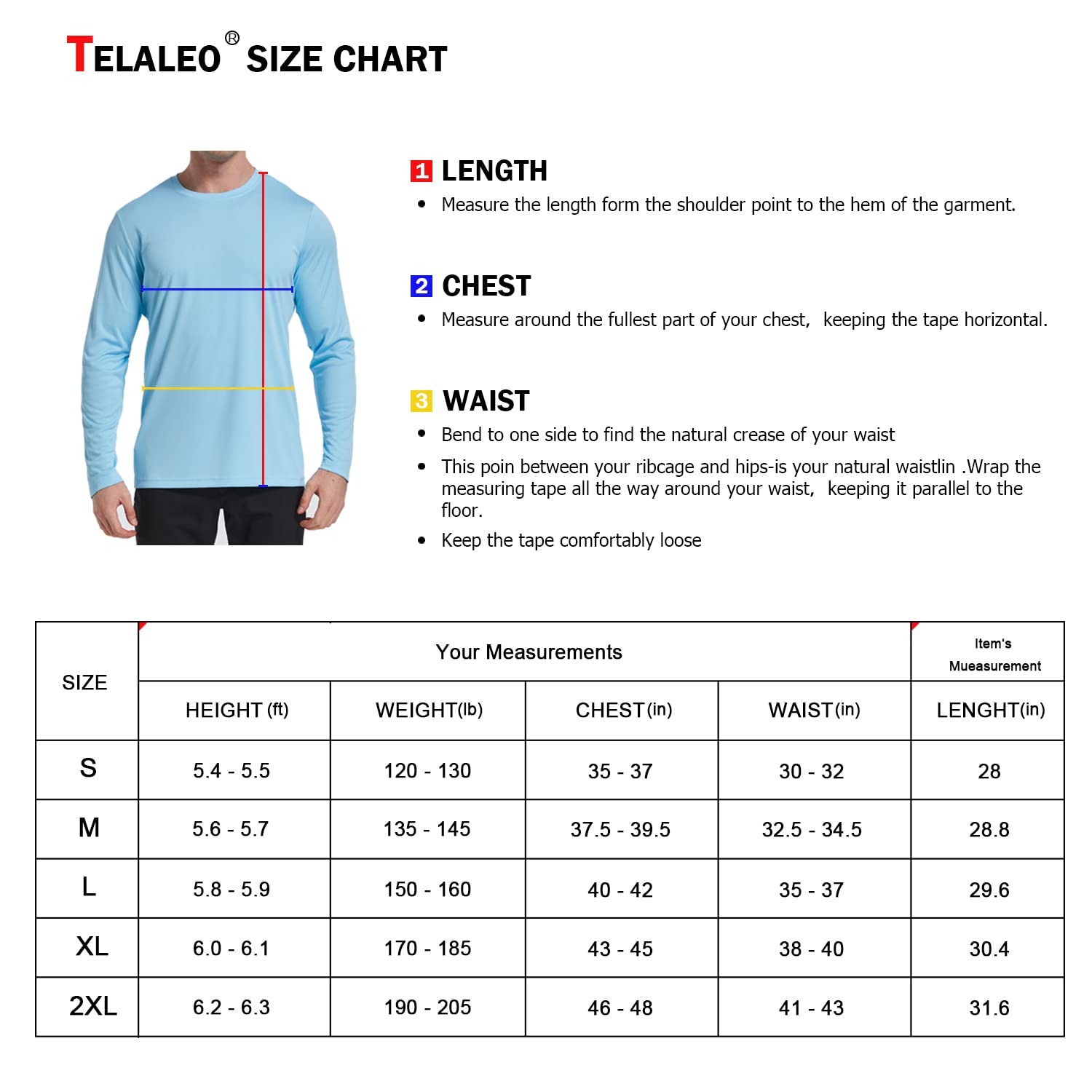 TELALEO UPF 50+ Men's Fishing Shirts Lightweight Quick Dry Long Sleeve Rash Guard Shirt Sun Protection Hiking Sports White/Blue S