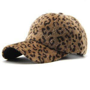 Warm Plush Leopard Baseball Cap for Womens Men Winter Fashion Ponytail Baseball Hat 20-23.5" for One Size