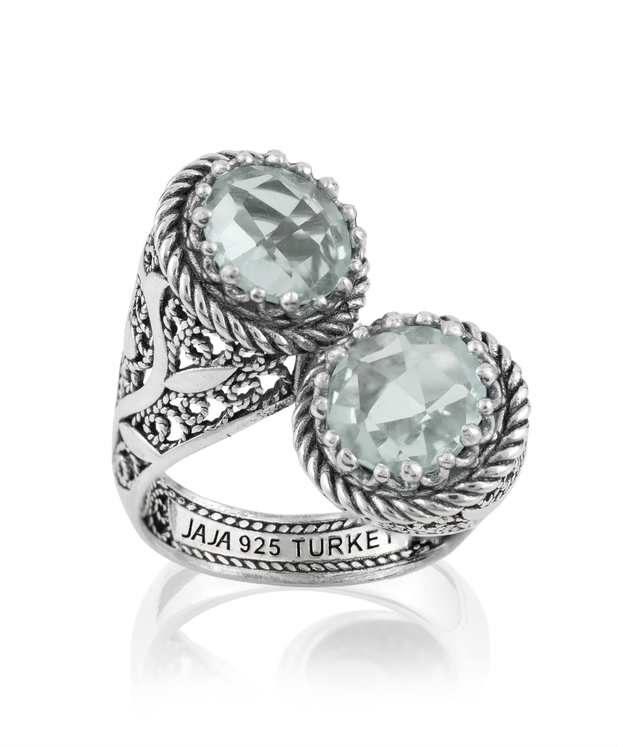 925 Sterling Silver Filigree Art Women Bypass Cocktail Ring, Gift Packed (Prasiolite, 11)