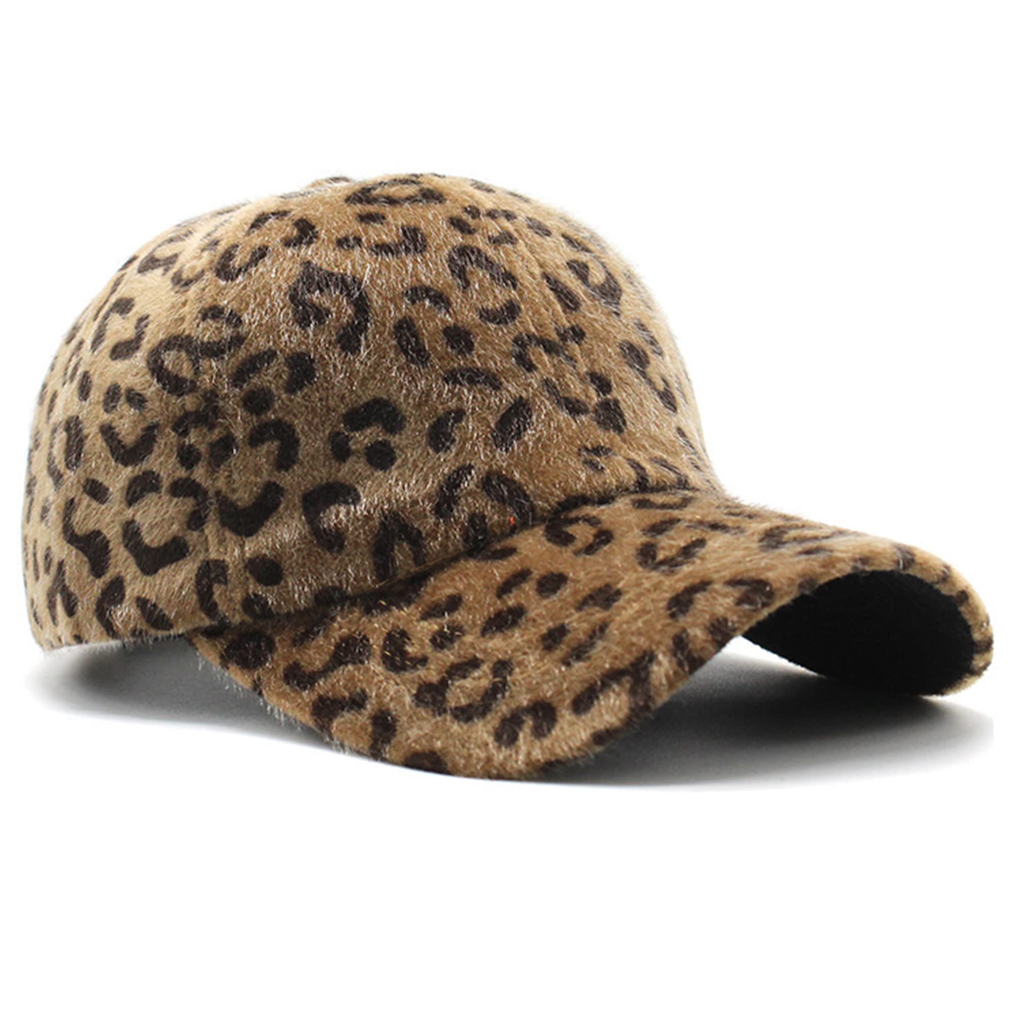 Warm Plush Leopard Baseball Cap for Womens Men Winter Fashion Ponytail Baseball Hat 20-23.5" for One Size