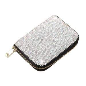 asalways rfid rhinestone credit card holder multilayer zipper case bling crystal slim small wallet for women