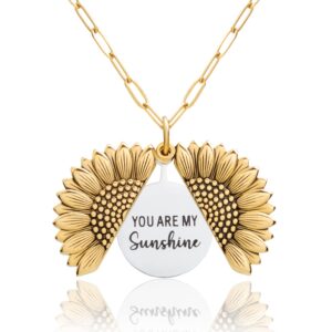 Suavell You Are My Sunshine - Sunflower Necklace Locket for Women. 18K Gold Plated Pendant with Engraved Hidden Message – Gifts for Women, Mom, Mother, Daughter, Sister.