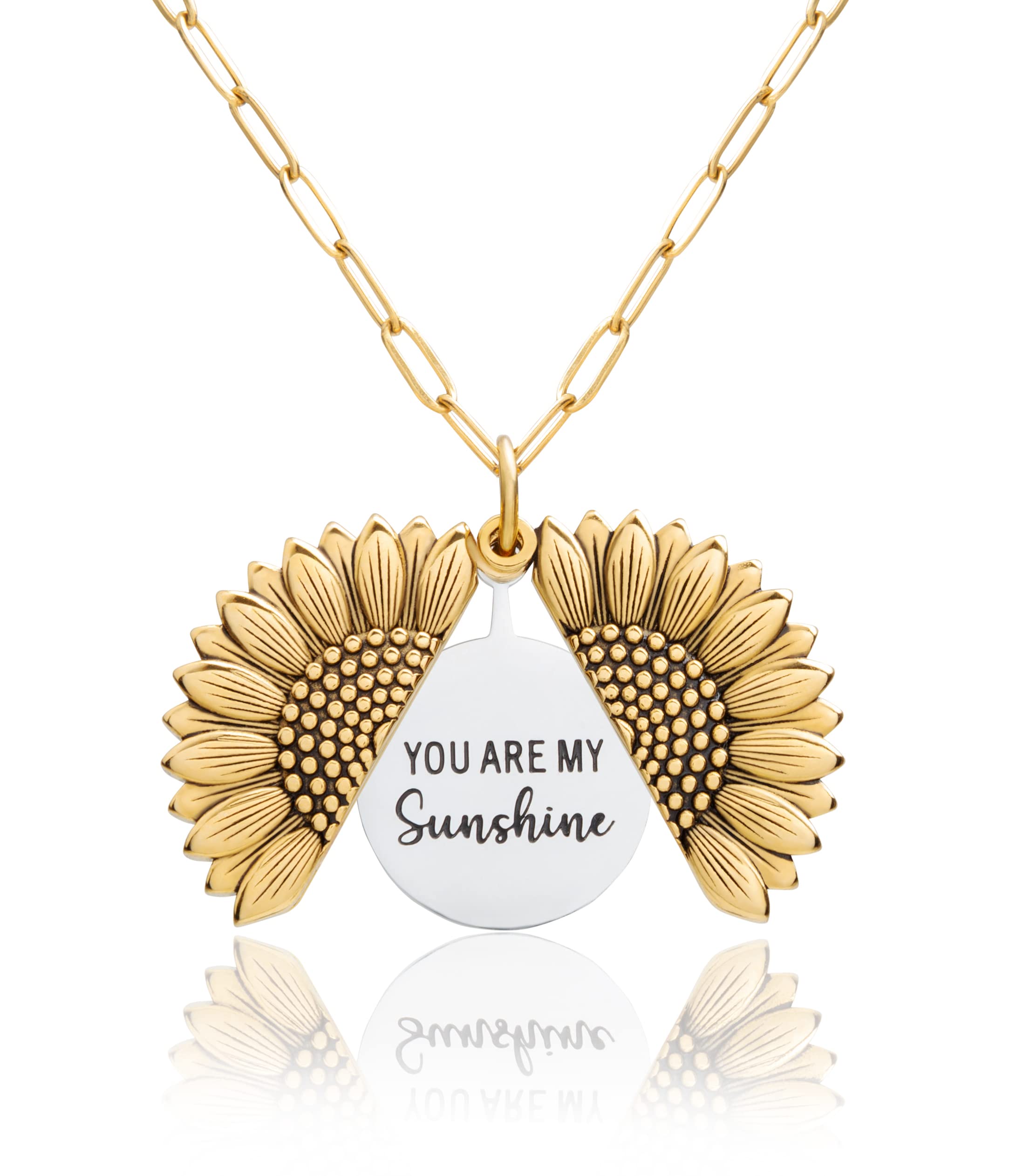 Suavell You Are My Sunshine - Sunflower Necklace Locket for Women. 18K Gold Plated Pendant with Engraved Hidden Message – Gifts for Women, Mom, Mother, Daughter, Sister.