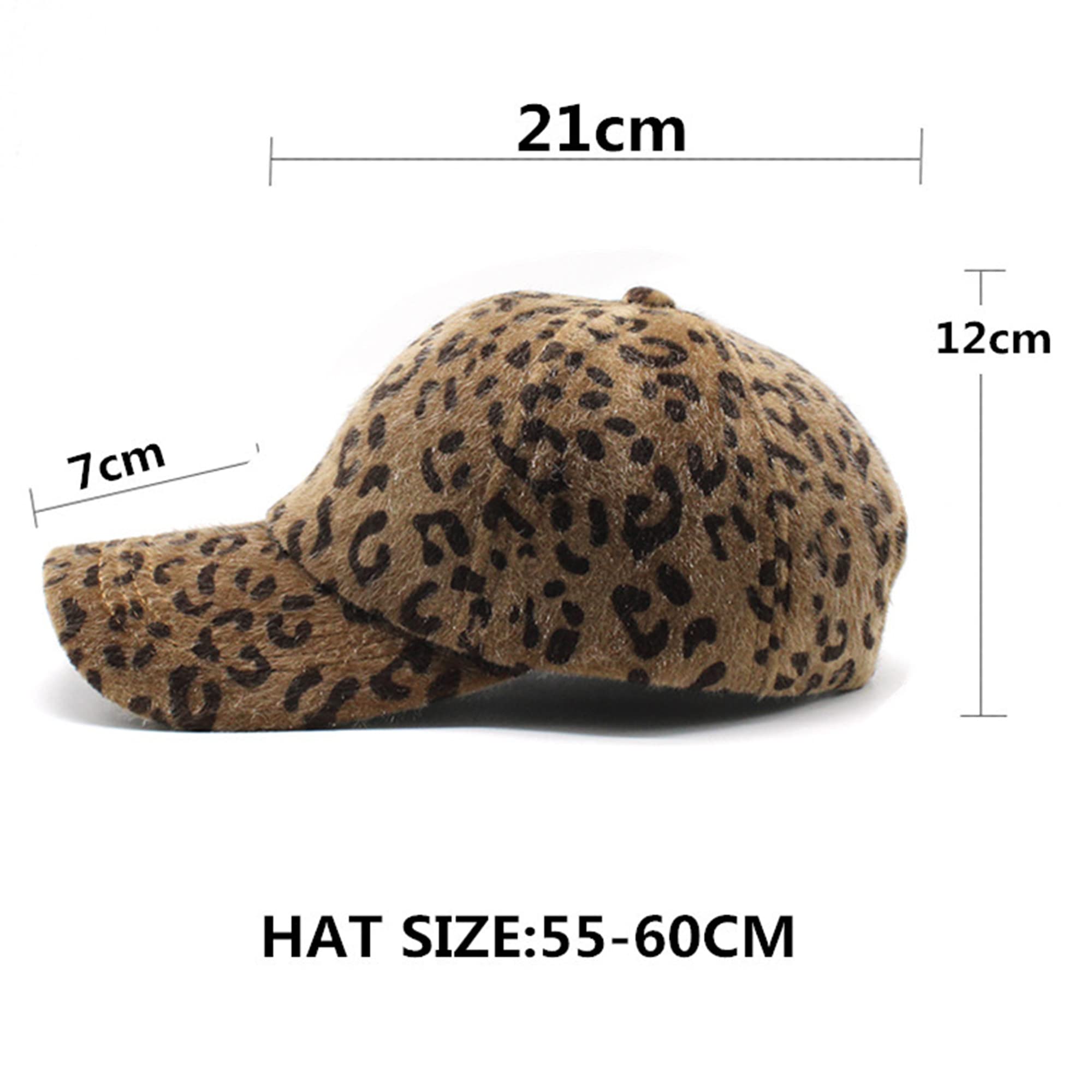 Warm Plush Leopard Baseball Cap for Womens Men Winter Fashion Ponytail Baseball Hat 20-23.5" for One Size