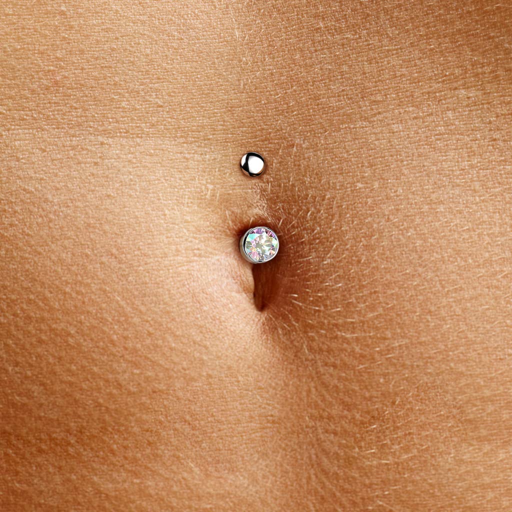 Dynamique Implant Grade Titanium Threadless 5mm Convex Disc Floating Belly Ring With Bezel Set Round CZ (Sold Per Piece)