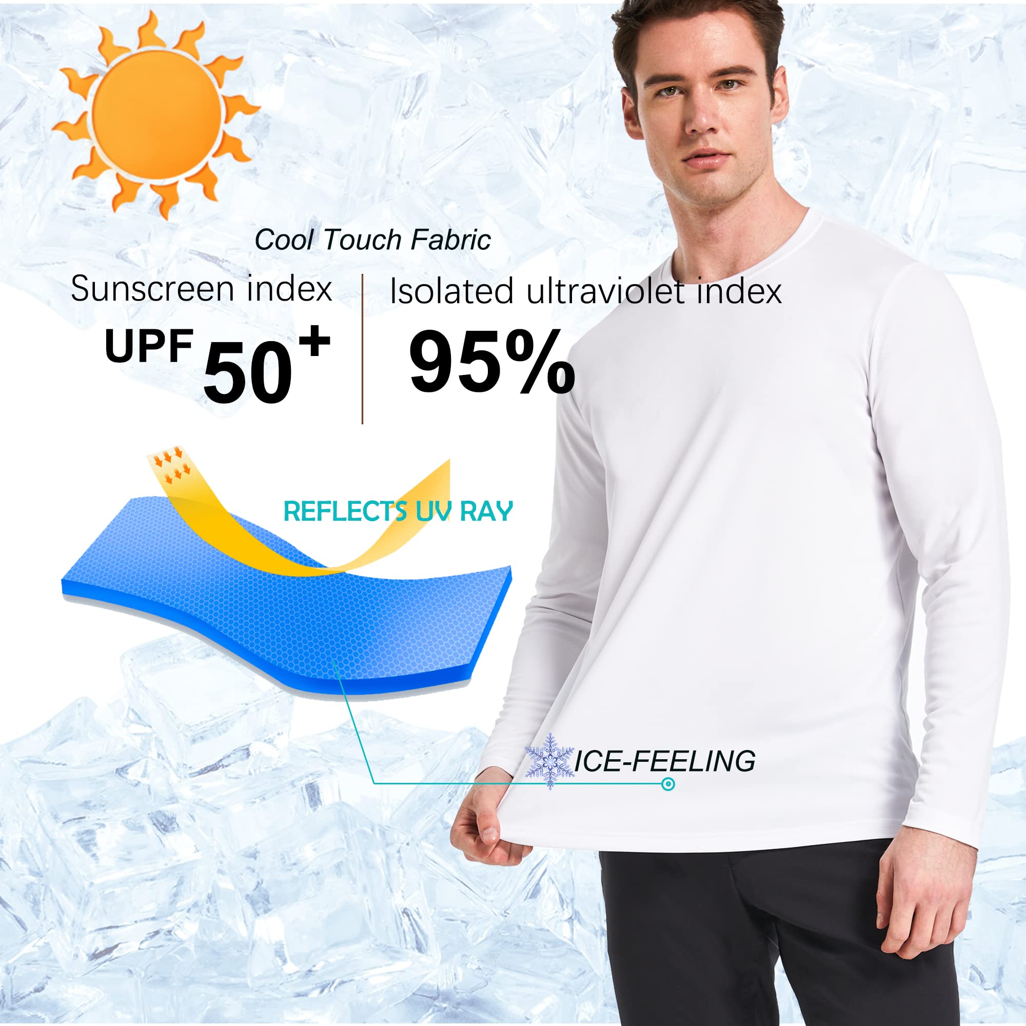 TELALEO UPF 50+ Men's Fishing Shirts Lightweight Quick Dry Long Sleeve Rash Guard Shirt Sun Protection Hiking Sports White/Blue S