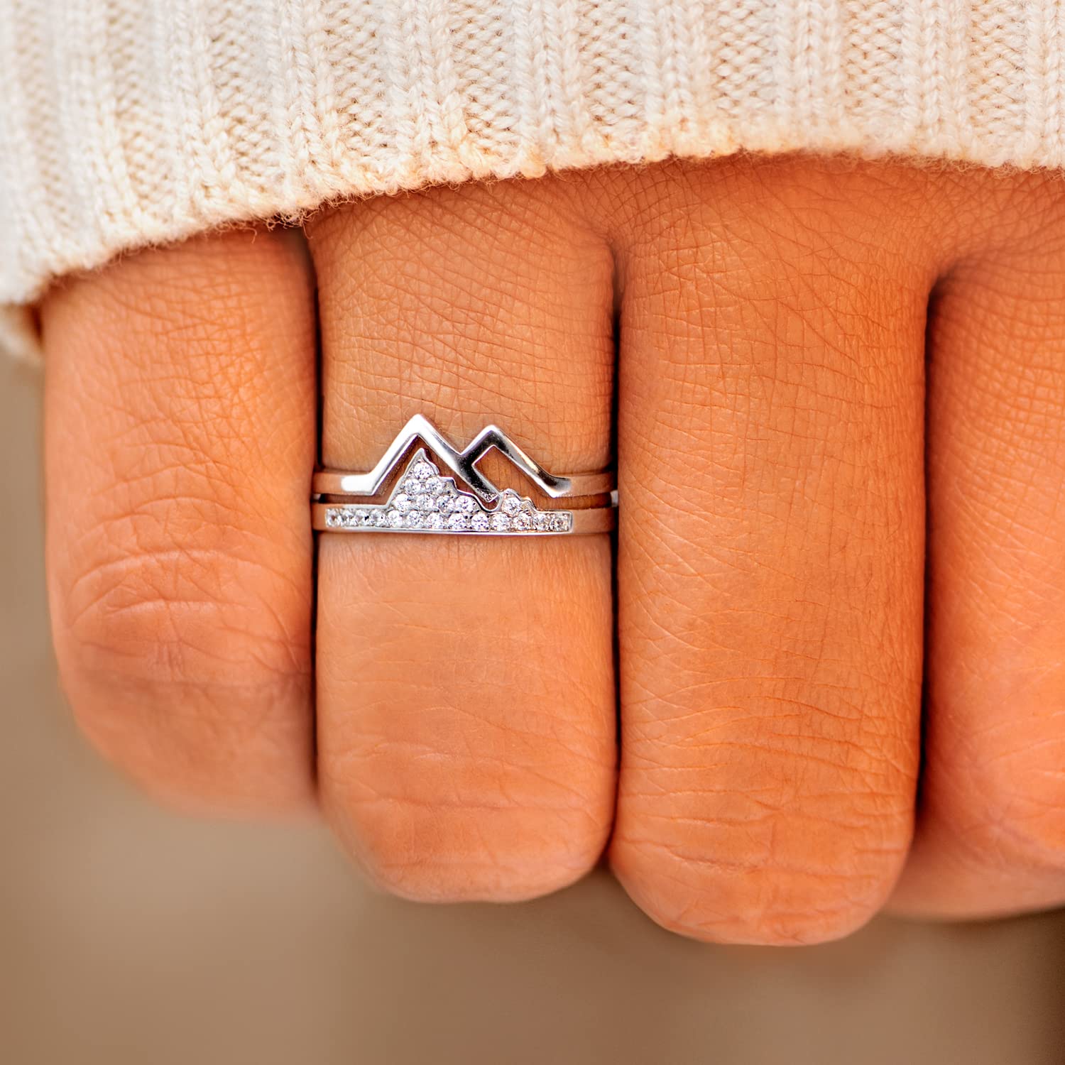 STORYJEWELLERY Mountain Ring for Lover, Valentine's Day Gift for Women, Silver Matching Couple Ring for Her, Hill Ring for Girlfriend, Ring for Wife, Gift Love Ring for Women(silver love 07)