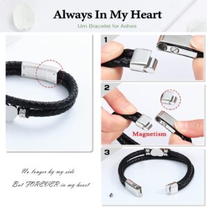 zeqingjw Leather Cremation Jewelry Heart Urn Bracelet for Ashes for Men Women Memorial Keepsake Braided Bracelet -Always in My Heart