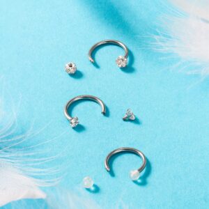 Ftovosyo 24Pcs 16G Surgical Steel Nose Septum Rings Piercing Jewelry Horseshoe Cartilage Helix Daith Earring Hoop Eyebrow Lip Hoop for Women Men 8mm 5/16 Inch Silver Black