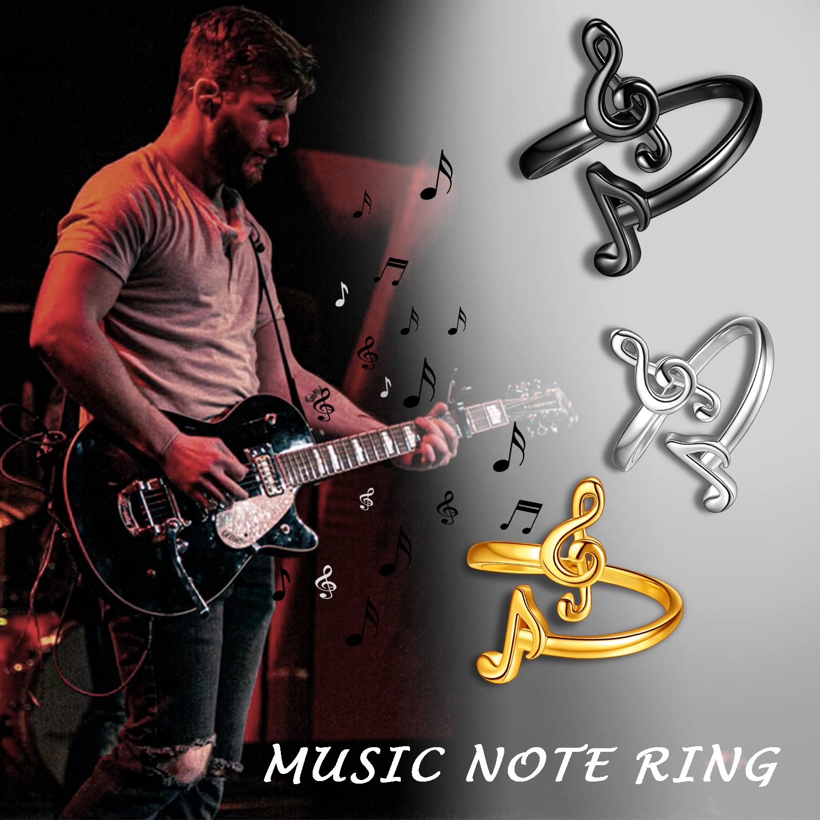 beautlace Musical Note Adjustable Rings Silver Plated Love Heart Treble Clef Music Note Open Ring Jewelry Gifts for Music Lover KR0026W